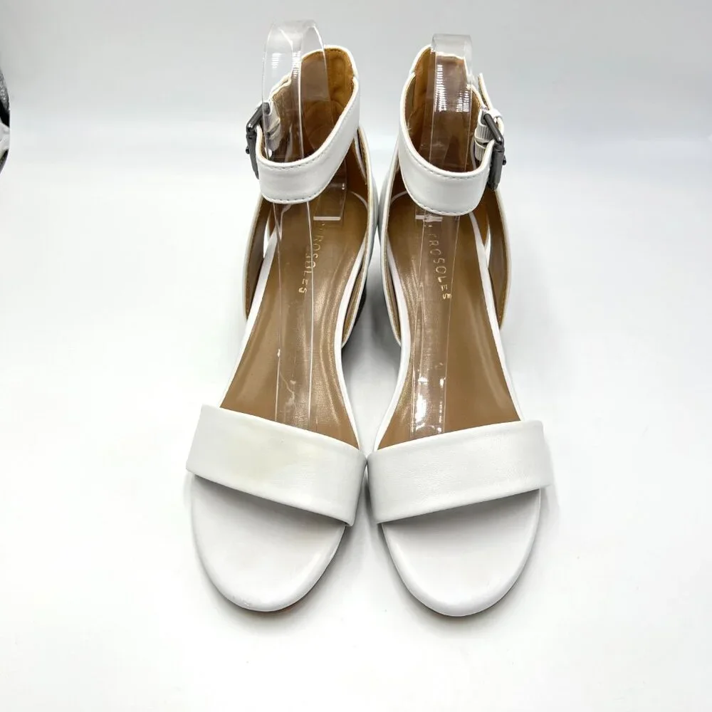 Aerosoles Womens Size 8 Willowbrook White Leather‎ Wedges Sandals Shoes